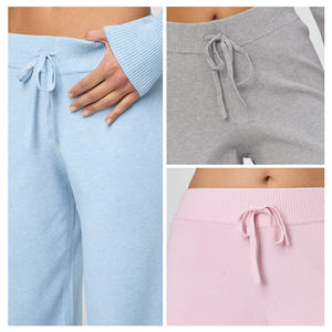 ชุดสเวตเตอร์ถักคอกลม2ชิ้นสำหรับผู้หญิงชุดเสื้อสเวตเตอร์ถักกางเกงขากว้างสำหรับผู้หญิงสีทึบ - Product Image 6