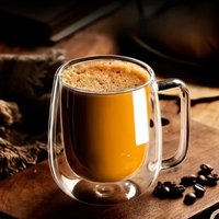 Mug à café élégant et moderne à double paroi isolée en verre avec poignée, sans BPA, sans danger pour les aliments, résistant à la chaleur, réutilisable, transparent, compatible lave-vaisselle