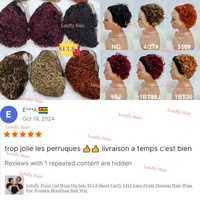 Perruques de Cheveux Humains Brésiliennes Frisées Profondes Letsfly Pas Chères à 8 $ avec Lace Frontale 13x1, Coupe Pixie Courte Type Bob pour Femmes