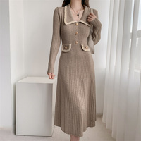 Robe en tricot élégante pour femmes, à manches longues, taille haute, unie, pour l'automne et l'hiver