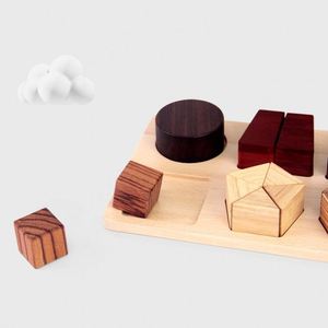 Bloques de formas de madera maciza natural, seguros para bebés, para la educación temprana Montessori, desarrollo cognitivo y geometría. - Product Image 2