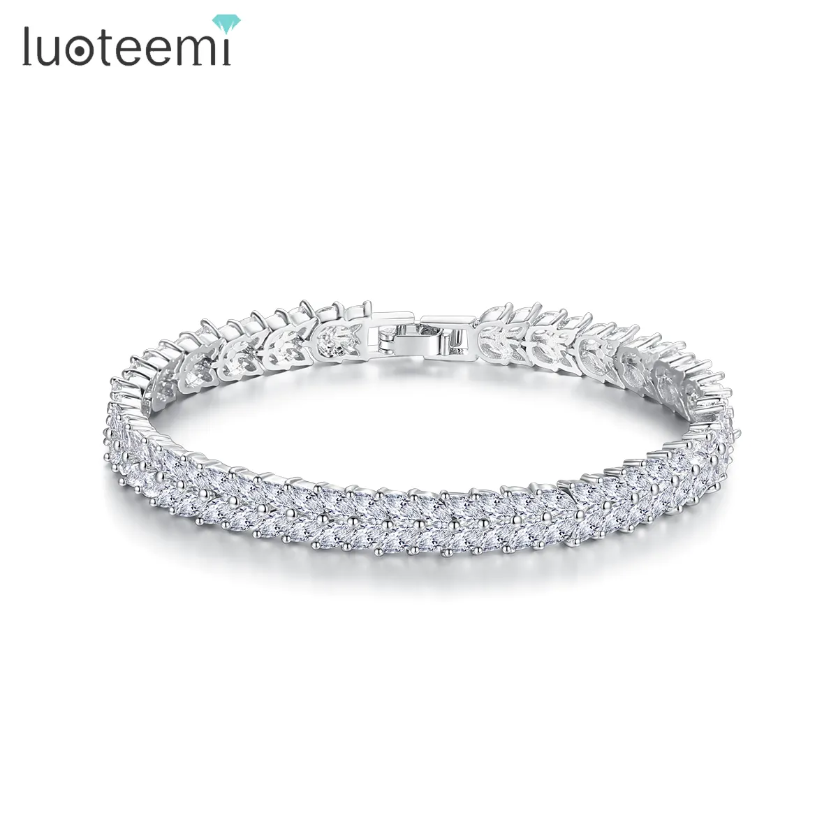 LUOTEEMI Vòng Tay Thời Trang Đính Đá Cubic Zirconia Hình Chiếc Lá Màu Trắng Tinh Khiết Cho Nữ