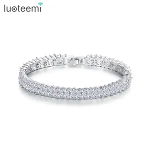 LUOTEEMI-Pulseras con forma de hoja para mujer, brazaletes de moda de diamante de circonia cúbica de corte de marquesa blanca pura
