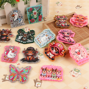 Colorful <b>Customized</b> acrylic flatback product Animal Design Flatback Badges With Floral And Text Patterns For DIY Decorations - Product Image 6