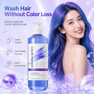 <span class=keywords><strong>Shampoo</strong></span> Color Lock OEM ODM 500ml Blu Protezione Colore <span class=keywords><strong>pH</strong></span> Acidulo Sottile 5.5 Olio di Crusca di Riso per Capelli Danneggiati e Tinti Gel Anti-Sbiadimento - Product Image 3