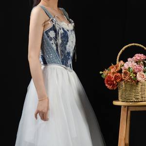 Nuevo corsé de <span class=keywords><strong>vaquero</strong></span> de mezclilla Jacquard teñido Halo Urban Outfiters <span class=keywords><strong>Corset</strong></span> Top con chaleco de flejado en la espalda Corsé de fleje en la espalda Bustier Top - Product Image 4