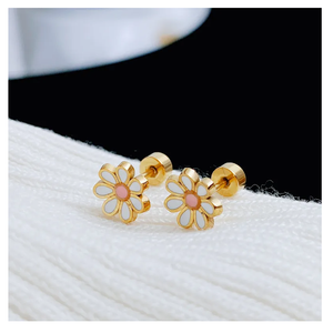 Mini Daisy Flower Enamel Stud <b>Earrings</b> 18K <b>Gold</b> Plated Stainless Steel Chrysanthemum Ear Studs for Children Women Studs <b>Earrings</b> - Product Image 1