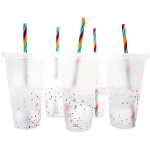 710ml 24oz BPA FREE Confetti Plastic Tumbler Color Changing Cup for cold drink