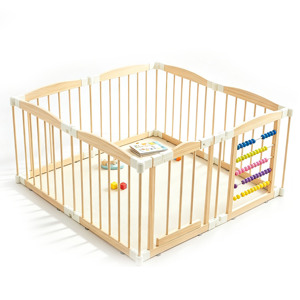 Corralito de Madera Extra Grande para Niños Pequeños y Bebés, Diseño de 3 Temas de Juguetes, Paneles de Madera Plegables y Ajustables - Product Image 1