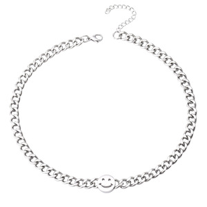Yunnique-collar de acero inoxidable con cara sonriente de dibujos animados para hombres y mujeres, colgante de moda de estilo minimalista, joyería de cadena corta - Product Image 1