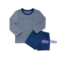 Ensemble de shorts assortis pour frères et sœurs, personnalisé, pour bébé garçon et fille, chemises à manches longues en coton rayé, col rond, ensemble de vêtements pour enfants 2026