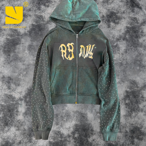 Thêu Vá Zip Hoodies Người Đàn Ông Thời Trang Phố Màu Đen Hoodies Người Đàn Ông Nhà Sản Xuất 100 Bông <span class=keywords><strong>3D</strong></span> 600 GSM Áo - Product Image 3