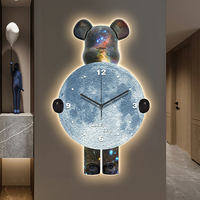 Moderne Luxe Art Déco LED Ours Horloge Toile Mur Art Sophistiqué Décor À La Maison avec Canapé Fond Nature Morte Motif
