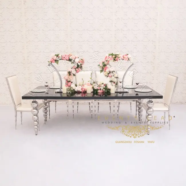 Новый черный стол из МДФ для свадьбы и гостиницы с серебряными ножками