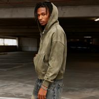TKAN368 Sweat à capuche zippé streetwear tendance, personnalisé, sans cordon, zippé, vintage, délavé à l'acide, délavé au soleil, déchiré, pour hommes