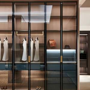 Clóset Moderno Personalizado de Primera Calidad, Armario Empotrado de Lujo con Partición de Vidrio e Iluminación LED para Apartamento, Villa o Casa - Product Image 1