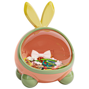 Cartoon Rabbit Shape Storage <b>Box</b> For Hair Ties And Small Items Desktop Organizer Pink Green Yellow <b>Round</b> Design - Product Image 1