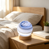 Lampe de nuit LED en verre en forme de planète, télécommande RGB, base en bois, lampe de table USB, sphère galaxie, lumière décorative, ornement de chambre à coucher