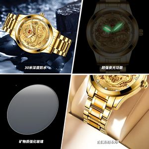 Binbond Golden Dragon Watch Men's Quartz Analog 50m Waterproof Stainless Steel <b>Bracelet</b> Diamond <b>Ruby</b> Face Fashionable - Product Image 4