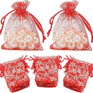 Merry Christmas Organza Gift Pouch 7x9cm White Snowflake Mesh <b>Bag</b> Xmas Ornament <b>Bag</b> Jewelry Earring Wrap for Festival Favors - Product Image 1