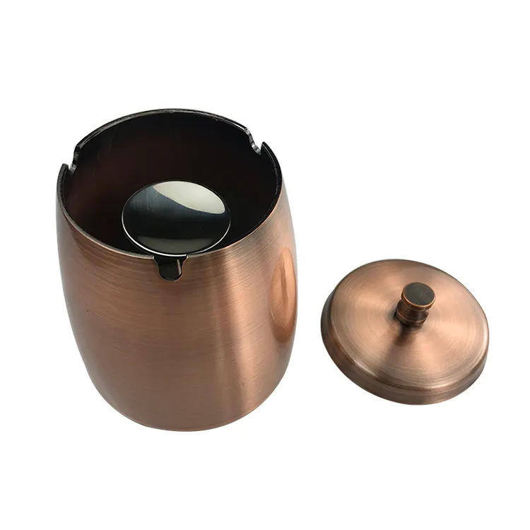 Stainless Steel Rose Gold Color Men Ashtray Cigarette Ashtray Stand Office Home Retro Metal Ashtray with Lid