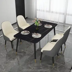 Luxus blau Leder Esszimmers tuhl Restaurant möbel Esstische Stühle Set Marmor tisch mit Stühlen Italienisches Esszimmer