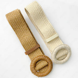 RW 2024 Bohème Vacances Style 5cm Tricoté Paille <span class=keywords><strong>Raphia</strong></span> <span class=keywords><strong>Ceinture</strong></span> Dame Vintage Rond Tissé Boucle <span class=keywords><strong>Ceinture</strong></span> Femmes Robe <span class=keywords><strong>Ceinture</strong></span> Élastique - Product Image 3