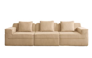 Canapé d'angle modulable 3 places convertible, sectionnel Cloud, assise profonde, avec coussins décoratifs modernes, en tissu velours côtelé camel - Product Image 3