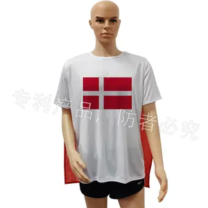 Promotie Witte T-Shirt Custom Printing Polyester En Spandex Materiaal Denmark Body Flag Cape T-Shirts Voor Mannen