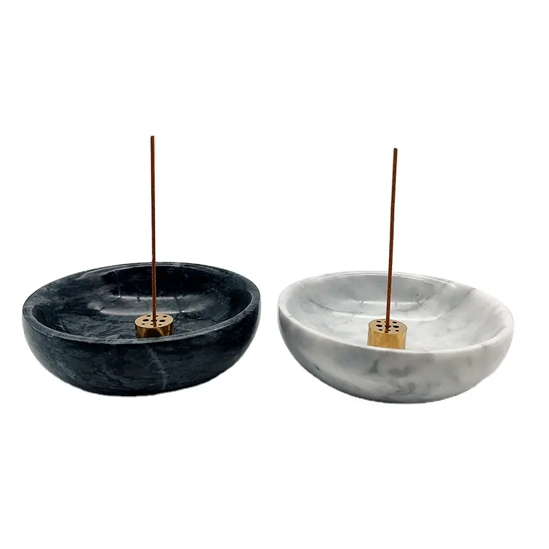 Natural real white and black stone marble incense burner