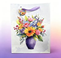 Sac cadeau durable, biodégradable et écologique à motif floral avec ruban violet pour les fêtes de jardin, les douches nuptiales et les fleuristes