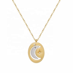 Collana MECYLIFE con Pendente a Stella e Luna Bicolore, Regalo Personalizzato per Donne, Collana Minimalista in Acciaio Inossidabile con Zirconi - Product Image 1
