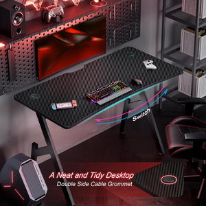 Grand <span class=keywords><strong>bureau</strong></span> d'ordinateur, table de jeu en fibre de carbone, table pour joueurs, <span class=keywords><strong>bureau</strong></span> de travail à domicile, avec porte-gobelet, crochet pour casque et tapis de souris - Product Image 6