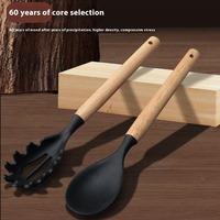 Ensemble de 19 ustensiles de cuisine en silicone avec manche en bois, ensemble de couteaux en acier inoxydable, sans BPA, outils de cuisson antiadhésifs et planche à découper