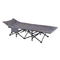 Lit de camping robuste avec coussin épais rembourré, support croisé pour les jambes, poche latérale