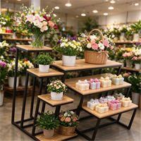 Ensemble de 3 tables de présentation pliables en métal avec étagère de supermarché, présentoir portable pour magasin et exposition