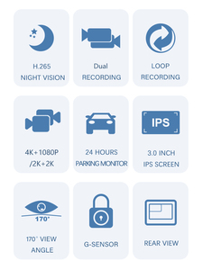 次世代3.0インチ4K/1080PカーDVRダッシュカムミラーカムコーダー、ループサイクルドライビングレコーダー付き - Product Image 2