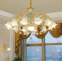 Lustre en céramique bleue de style européen, luminaire suspendu multi-têtes de luxe, lampe de plafond classique artistique pour villa, hall d'hôtel