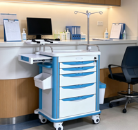 Chariot médical double face en ABS pour hôpital, avec tiroirs double face et verrouillage centralisé