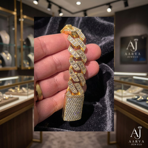 สร้อยข้อมือฮิปฮอปแบบ Cuban Link ชุบทองคำสีกุหลาบ เงินแท้ 925 ประดับเพชรโมอิสซาไนต์ ของขวัญ - Product Image 1
