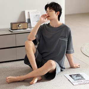 2025 nuovo pigiama estivo da <span class=keywords><strong>uomo</strong></span> modale traspirante pantaloncini di seta di ghiaccio Set di <span class=keywords><strong>abbigliamento</strong></span> per la casa in maglia - Product Image 3
