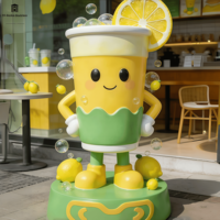 Sculpture géante personnalisée en fibre de verre en forme de tasse de thé au citron, modèle de thé au lait à bulles d'été, accessoire pour café, décoration publicitaire extérieure