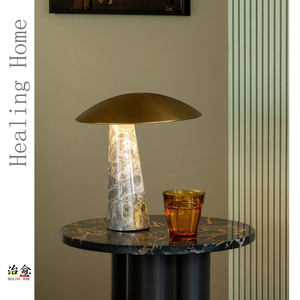 Lampe de table en forme de champignon, base en marbre, commande tactile, LED rechargeable, lumière d'ambiance pour chambre à coucher, décoration d'hôtel - Product Image 1