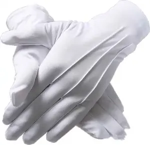 Full Finger White Gloves For Funeral Waiter Sommelier 100% Cotton Hand Gloves With Snap Cuff