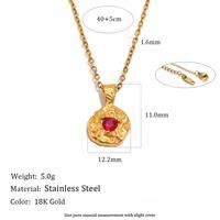 Collier personnalisé en acier inoxydable 316L avec pendentif pièce de monnaie dorée, texture martelée vintage, pierre de naissance des 12 mois