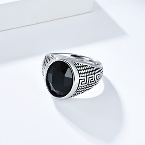 yunnique retro style Great Wall pattern <b>titanium</b> steel gemstone <b>ring</b> for men, high-end and colorfast jewelry. - Product Image 3