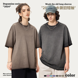 เสื้อยืดแขนสั้นวินเทจผู้ชาย น้ำหนัก 280 กรัม สไตล์สตรีทอินเทรนด์ย้อนยุค ผ้าฝ้าย 100% - Product Image 1
