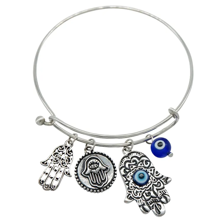 Multicolor pave link occhi blu mano più ciondolo Evil Eye hamsa bracciale turco