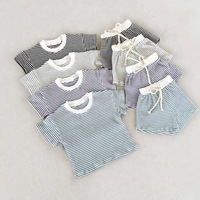 Ensemble 2 pièces d'été 2026 pour bébé : T-shirts et shorts respirants en coton gaufré à rayures pour enfants