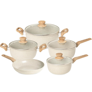 High Quality 9-Piece Aluminum Alloy Non-Stick Cooking <b>Pots</b> Glass Lids Soft Touch Handles Forged Ceramic <b>Induction</b> Cookware Set - Product Image 1